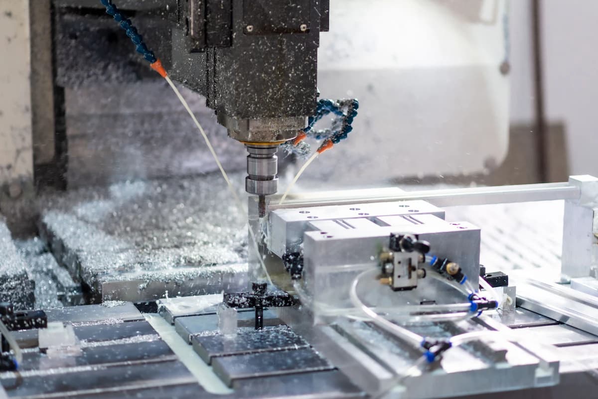 A CNC machine cutting a metal part